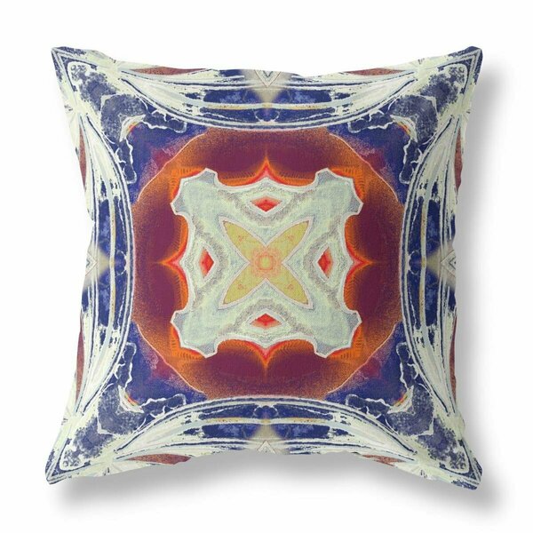 Palacedesigns 20 in. Indigo & White Geo Tribal Indoor & Outdoor Throw Pillow Multi Color PA3099052